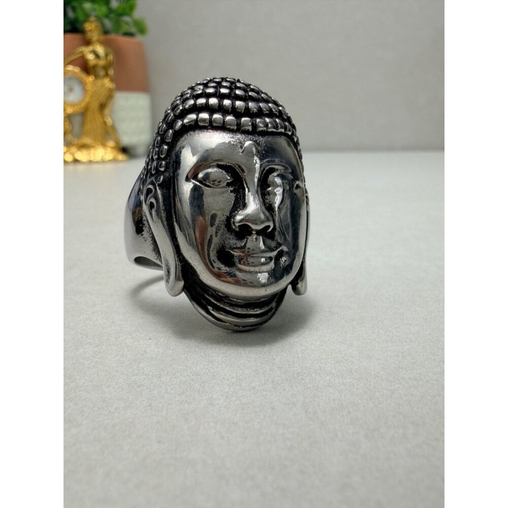 Stainless Steel Buddha Head Ring Meditation Spiritual Style Size 13.5 - Picture 10 of 10